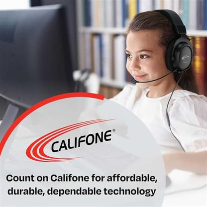 Califone 3065AVT Lightweight Personal Multimedia Stereo Headset with To Go Plug, Black, Fully Adjustable Headband Fits All Students, Recessed Wiring Resists Prying Fingers