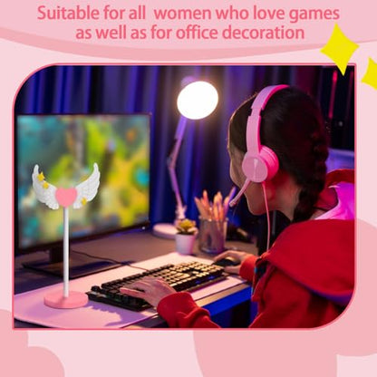 Kingdder Wings Headphone Stand Cute Pink Wood Headphone Stand Gifts | Decorative Desk Accessory for Gamer Room Office, Adorable Headphone Organizer, Gift for Young Women Wife Teacher Girlfriend - style: Wings
