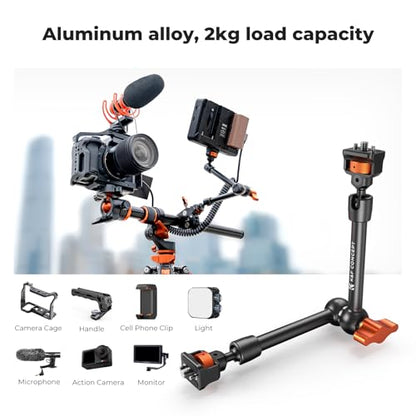 K&F CONCEPT 11" Magic Arm Clamp with ARRI 1/4" & 3/8" Thread Screw | 360° Ball Heads Articulating Arm Camera Adapter for DSLR, Monitor, LED Light, Microphone, Camera Cage, Action Camera, MS33 - size: 11 Inch with Adapter