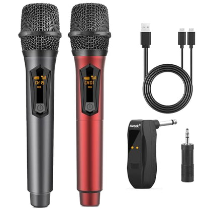 Aveek Wireless Microphone for Karaoke, Rechargeable 10h Battery, Grey&Red | Adjustable Volume, 8 Channels to Choose, Crystal-Clear Audio Quality for Speaker, Karaoke Machine,Church, Speech, Wedding - color: Red