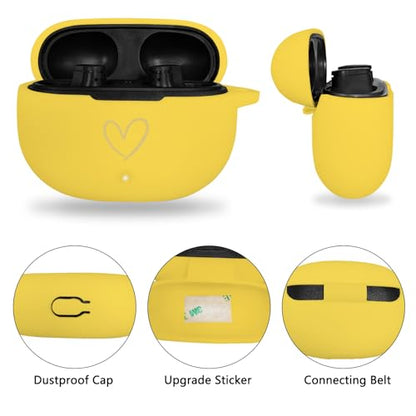 Compatible with Beats Studio Buds 2021, Soft Silicone Case with Gold Heart Pattern for Beats Studio Buds Case with Cute Butterfly Keychain for Girls Women (Yellow) - color: Yellow