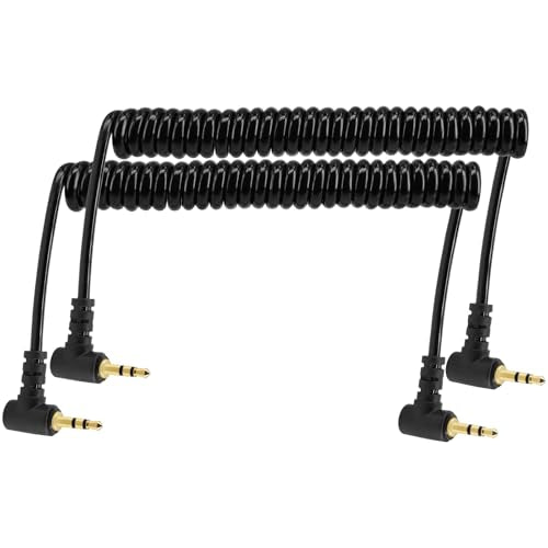 코일 2.5mm 오디오 케이블 어댑터, 2팩 3피트/1M 접이식 90도 직각 2.5mm TRS 스테레오 수 - 2.5mm 수 모노 잭 헤드폰 스피커 오디오 코드 금 도금 플러그 3극
