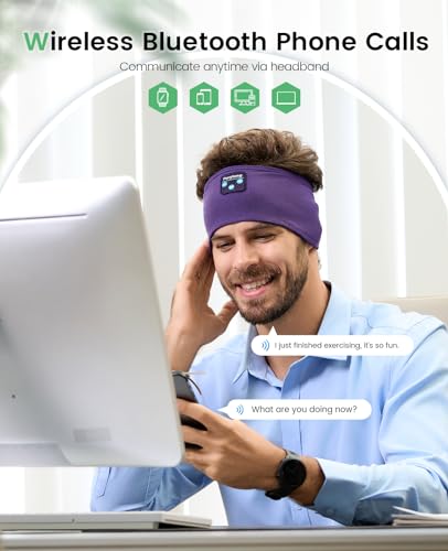 Perytong Sleep Headphones Bluetooth Headband - Yoga, Unisex, with Immersive Stereo Sound, 10 Hours Battery, Comfy Headband Material - color: Grape Purple