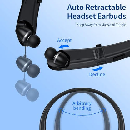 Neckband Bluetooth Headphones, 24H Battery with Auto-Retractable in-Ear Earbuds, HiFi Stereo Sound & Hybrid Active Noise Cancelling for Sports, Gym, Running, Workout, Hands-Free Calling（Blue） - color: Blue