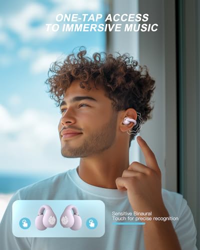 Jzones Open Ear Clip Wireless Earbuds Bluetooth 5.4, Lightweight Comfort Sports Bone Conduction Headphones Built-in Mic for Clear Audio, Stable Fit Earphones 24H Play-Purple - color: Purple