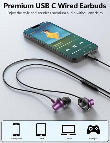 USB C Headphones for iPad A16 11 10 Noise Canceling In-Ear Wired Earbuds | Mic Volume Control Type C Earphone for iPhone 17 Pro Max 16e 16 15/Samsung S26 S25 S24 S23 Flip A17/Pixel 9 9a 10/Android