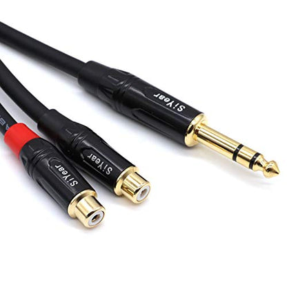 Dual RCA to 1/4" Cable，6.35mm (1/4 inch) Male Stereo to 2RCA Female Y Splitter Adapter Cable（5Feet - size: 5feet