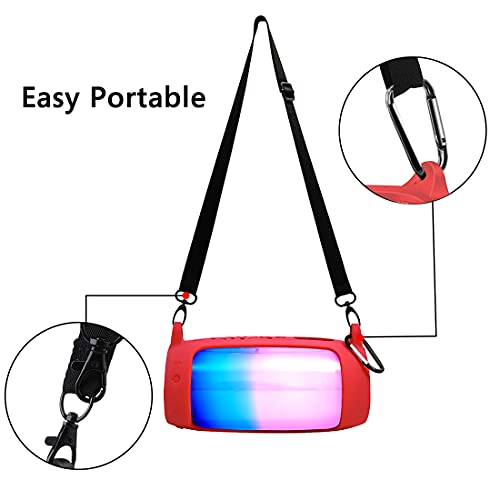 Geekria Silicone Carrying Case Compatible with JBL Pulse 4 Speaker, RGB Light Visible Protective Cover with Shoulder Strap & Carabiner, Shockproof Anti-Slip Outdoor Travel Sleeve (Red) - color: Red