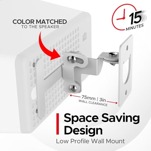 Sound Bass Play 3 Wall Mount White, Single (1pc) Adjustable Tilt & Swivel | Compatible with Sonos Play:3 Only, Adjustable Swivel & Tilt Mechanism, Includes All Mounting Fixings - color: White