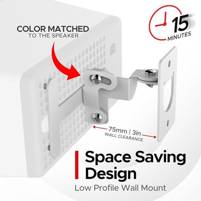 Sound Bass Play 3 Wall Mount White, Single (1pc) Adjustable Tilt & Swivel | Compatible with Sonos Play:3 Only, Adjustable Swivel & Tilt Mechanism, Includes All Mounting Fixings - color: White