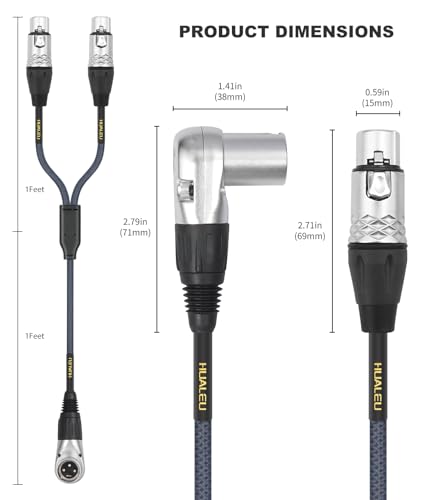 2Ft Right Angle 3Pin XLR Male to Dual 3Pin XLR Female Y Splitter 1 Male to 2 Female Audiao Cable, Mixer, Microphone,Amplifier Y Splitter Cable - color: Right Angle XLR 1 Male to 2 Female, size: 2Ft*1Pack