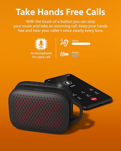 Philips S1209 Portable Bluetooth Speaker,Wireless Speakers with Extra Bass,Quality Sound,12 H Battery,TWS Pairing,Support Stereo Sound,Bluetooth 5.3,IPX4 Waterproof,for Indoor & Outdoor,Small,Black