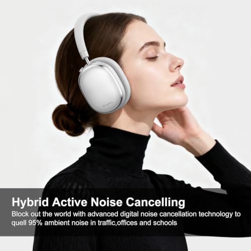 Srhythm NiceComfort 95 Hybrid Noise Cancelling Headphones Wireless | Bluetooth with Transparency,ENC,HD Sound,Slim Headphones Lightweight - color: Space Silver