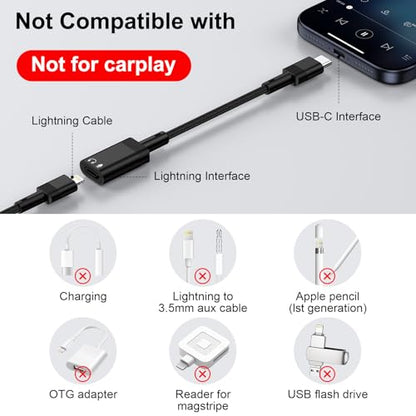 USB C to Lightning Headphone Audio Adapter for iPhone 17e 17 Air Pro Max Air 16 15 Plus,USB C Male to Lightning Female Ear Buds Adapter Dongle Converter for Samsung Galaxy S26 Ultra S26+ (NO Charge) - color: Black