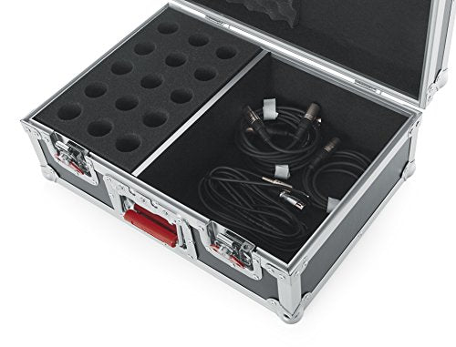 Gator Cases G-TOUR Series Road Case with Foam Drops for (15) Wired Microphones & Accessory Storage (G-TOUR M15) - size: 12.25 x 9.50 x 8.00 inches