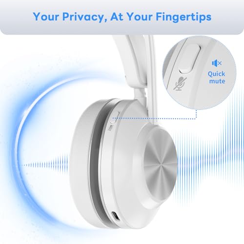 Bluetooth Headset, Wireless Headset with Mic for Work, Bluetooth 5.3, Wireless Headphones with AI Noise Cancelling Microphone (Clear Calls & Mic Mute), USB Dongle, for Computer/PC(White) - color: White