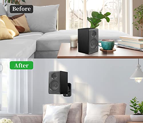 Speaker Wall Mount Brackets - Surround & Bookshelf Speaker Wall Mounts Kit, Holds up to 8 lbs, 2 Pack, Black - color: 2P-Black