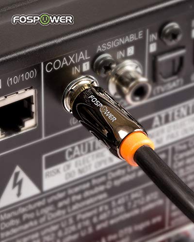 FosPower Digital Audio Coaxial Cable [24K Gold Plated Connectors] Premium S/PDIF RCA Male to RCA Male for Home Theater, HDTV, Subwoofer, Hi-Fi Systems - 6ft | Digital audio coaxial S/PDIF cable featuring 24K gold-plated RCA male connectors for home theate
