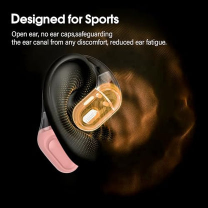 Open Ear Headphones, Bluetooth Wireless Earbuds,Pink | HiFi Stereo Open Ear Buds with HD Mic, 50H LED Power Display Air Conduction Earbuds - color: Pink