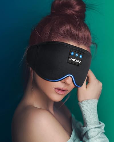Sleep Mask with Headphones Bluetooth 5.4, LC-dolida Wireless Music Eye Mask for Sleeping Headphones with Soft Silk Cooling Breathable,Ultra-Thin Stereo Speaker for Side Sleepers-Raven - color: Raven