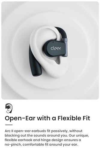 Cleer ARC II 오픈 이어 헤드폰, 듀얼 마이크가 있는 트루 와이어리스 이어버드, 땀 방지, 멀티 포인트 연결, 35시간 재생, 안전한 핏, 이어 후크가 있는 블루투스 5.3 이어버드, 사전 설정 EQs, 블루 - color: 블루.