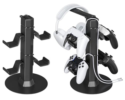Gaming Controller & Headset Holder Stand for Desk, with Charger Cable Organizer Headphone Stand for PS5/ Xbox/ PS4/ Switch, Metal Base Controller Hook for Storage with 360° Rotatable Hanger- 2 Tiers - size: 2 Tiers