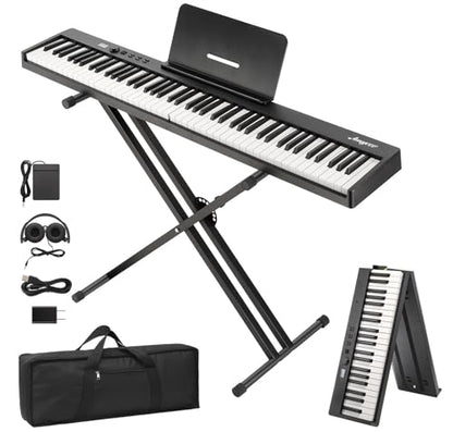 88-Key Portable Foldable Electronic Keyboard. the Portable Keyboard Comes with Headphones, Pedals, Stand and Fixing Frame. It Is Suitable for Beginners and Can Be Used Both on Trips and at Home - color: 88 Keys Set（Foldable）