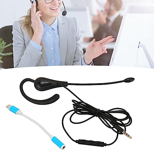 Single Ear Headset with Microphone, Wired, Noise Cancelling, Lightweight, Type-C, for Call Center Office