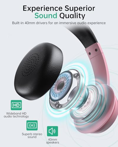 AOC Wireless Headset with Mic for Work, AI Noise Cancelling, Bluetooth | AI Noise Cancelling Mic, Bluetooth 5.3, USB-A/C Dongle Included, Mic Mute, Compatible with PC, Laptop & iPhone - color: Pink Black