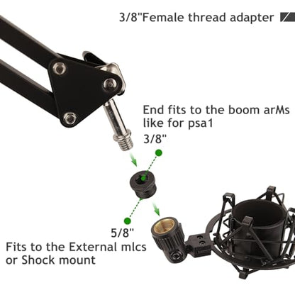 Mic Stand Adapter 5/8 Female to 3/8 Male and 3/8 Female to 5/8 Male Screw Adapter Thread for Microphone Stand Mount to Camera Tripod Adapter 2 Pack - size: 3/8 Kit