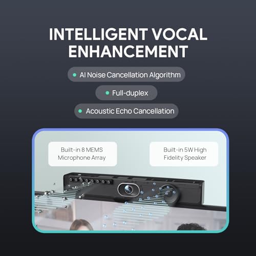 Yealink 4K Video Conference Camera System for PC, Huddle Room, Teams & Zoom | All-in-One UVC34 Webcam with 8 Microphones & Speaker, 120° Wide Angle, AI Auto Framing, Plug & Play Conference Meeting Bar - style: NO.1 UVC34 (without system)