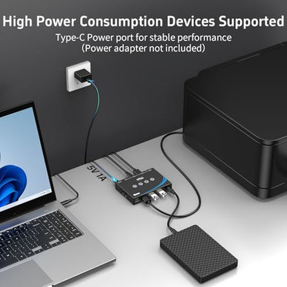 eKL USB 3.2 Switch for 4 Computers, 2 USB-C+2 USB-A 10Gbps Inputs, Share 1 USB-C+3 USB-A Peripherals Like Mouse Keyboard Printer Scanner, with 3.5mm Mic Headphone Jack, Includes 4 Cables & Controller - size: USB3.2 10Gbps 4 in 4 out with desktop controlle