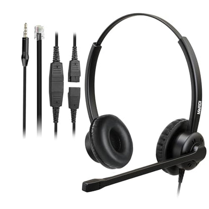 MAIRDI Office Headset with RJ9 Jack for Cisco Phone, Binaural Telephone Headset with Noise Canceling Microphone for Call Center Landline Deskphone, Including 3.5mm Jack for Cell Phone PC Laptop - style: Binaural