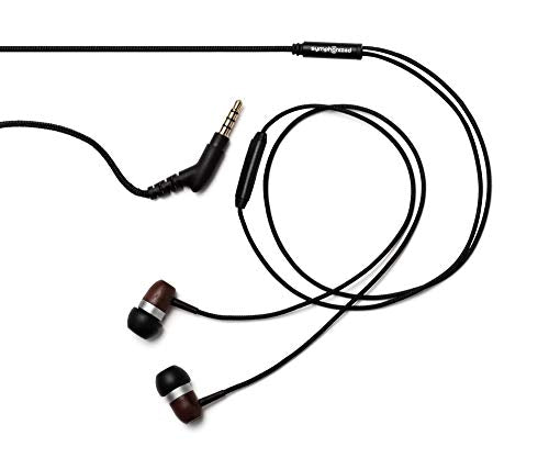 Symphonized Premium Wooden Earphones Wired (3.5mm Jack) Deep Bass Sound, 3D Sound, Microphone Volume Control, 90% Noise Cancelling for Type C Devices. Earphones for Android
