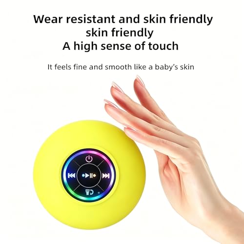 Mini Bluetooth Shower Speaker Yellow, Silicone Suction Cup Portable Speaker with LED Lights, IPX4 Waterproof, Built in Mic, for Bathroom Kitchen Outdoors, Ideal Gifts (Yellow) - color: Yellow