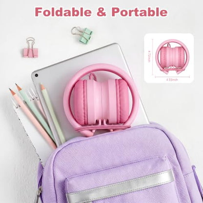 AILIHEN I35 Kids Headphones for School with Mic, 93dB Volume, Rose Pink | Wired On Ear Headphones for Kids Girls, Foldable Lightweight Headphone for Classroom Learning & Entertainment Travel Computer - color: Rose Pink