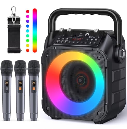Karaoke Machine, Portable Bluetooth Speaker with 3 Wireless Microphones for Adults & Kids with Lights, Karaoke Microphone with PA System Supports USB/TF/FM/AUX for Home Party Home System Packages - size: 3 Mics