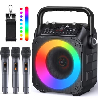 Karaoke Machine, Portable Bluetooth Speaker with 3 Wireless Microphones for Adults & Kids with Lights, Karaoke Microphone with PA System Supports USB/TF/FM/AUX for Home Party Home System Packages - size: 3 Mics