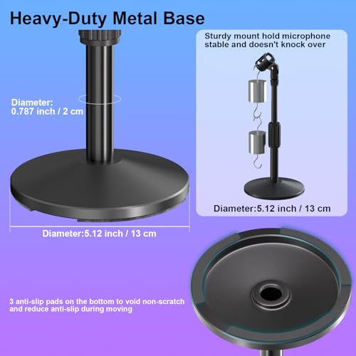 Desktop Mic Stand,Adjustable Height Podcast Microphone Stand with Mic Clip 3/8" to 5/8" Adapter,for Shure MV7 |MV7+ |MV7X XLR,Fifine AM8 |K688 |XR&USB,PM1 XLR,Razer Seiren V2|V3