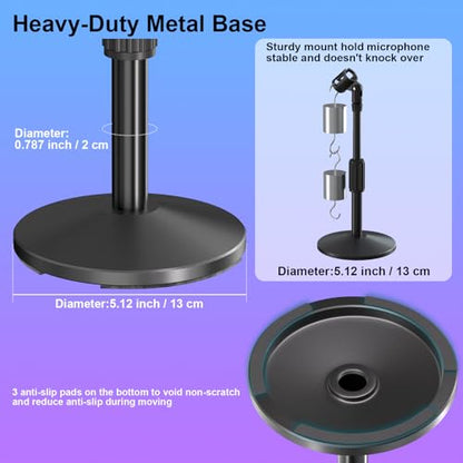 Desktop Mic Stand,Adjustable Height Podcast Microphone Stand with Mic Clip 3/8" to 5/8" Adapter,for Shure MV7 |MV7+ |MV7X XLR,Fifine AM8 |K688 |XR&USB,PM1 XLR,Razer Seiren V2|V3