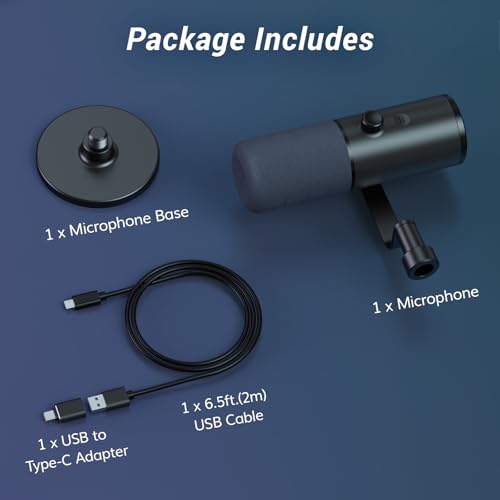 TONOR Dynamic Podcast Microphone for Studio, Cardioid XLR/USB Mic, AI Noise Cancellation, Tap Mute, 3.5mm Headphone Jack for Monitoring, Volume Control, Microfono with Desktop Stand, Black, TD510 AIR