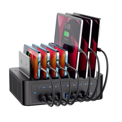 200W/40A Charging Station for Multiple Devices, 18 Port USB C Fast Charger | with Adjustable Dividers, Multi Organizer Charging Dock for Smartphone, iPad, Kindle, Tablet & More