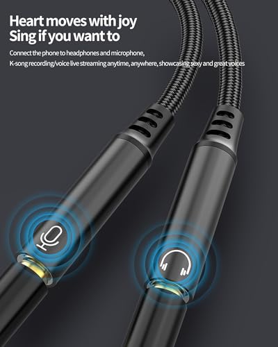 Headset Splitter Adapter USB C to 3.5mm Aux Headphone Microphone for Iphone 17 16 15 Pro Max (2in1) Audio Jack Cable Type C Cell Auxiliary Car Auxiliar Sound Dual Connection Android Speaker Galaxy S23