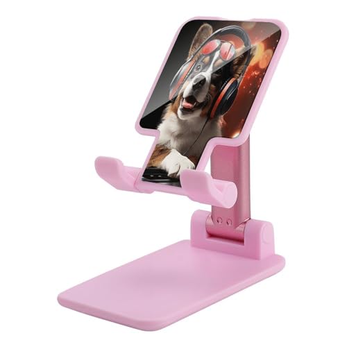 Cute Dog Wearing Headphones Phone Stand Portable Travel, Phone Holder for Desk Compatible with iPhone 17/16/15 Pro Max Air, Cell Phone Stand Adjustable Office Accessories - color: pink-style