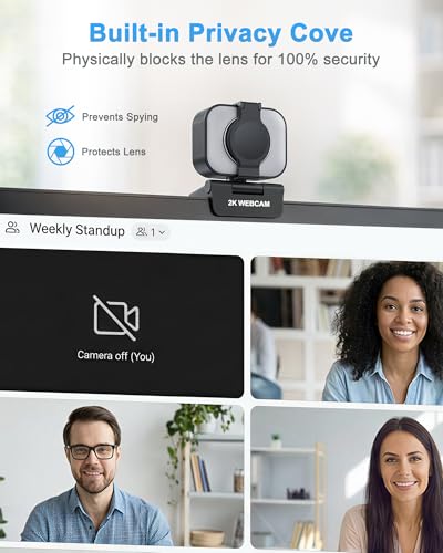 Atatat 2K Webcam for PC with Light, Microphone, Privacy Cover | Autofocus Web Camera for Desktop/Laptop/Monitor/Mac, Computer Camera for Zoom/Skype/Teams/Video Calling/Meeting