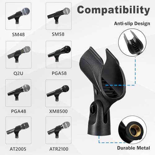 Universal Microphone Clip Holder, Comes with 5/8" Male to 3/8" Female Screw Adapter Suitable for Handheld Microphones, 2-Pack