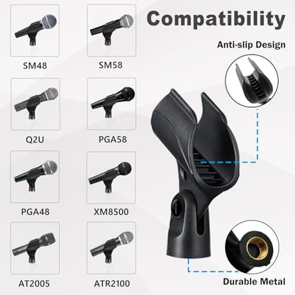 Universal Microphone Clip Holder, Comes with 5/8" Male to 3/8" Female Screw Adapter Suitable for Handheld Microphones, 2-Pack