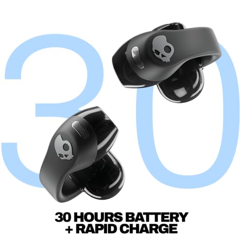 Skullcandy Push 720 Open Wireless Open-Ear Bluetooth Earbuds - True Black | Waterproof, Clip-On Lightweight Design, 30 Hours Battery, Wireless Charging Pouch, Exercise, Running Outdoors, Gym, Fitness - color: Black/Silver