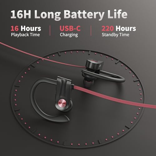 JOYWISE Wireless Bluetooth 5.3 Wireless Headphones with 16Hrs Long Playtime Stereo IPX7 Waterproof in-Ear Earphones, Noise Cancelling Headphones for Running, Black&Pink - color: Pink