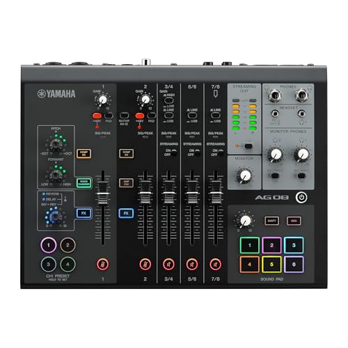 Yamaha AG08 Black 8-Channel USB-C Audio Interface and Live Streaming Mixer | with DSP Effects, Cubase AI & WaveLab Cast - color: Black, style: AG08